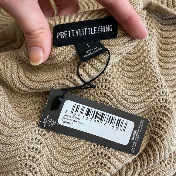 Pretty Little Thing NWT Wave Knit Maxi Dress Womens Size L in Taupe Beachy Boho - Picture 2 of 7